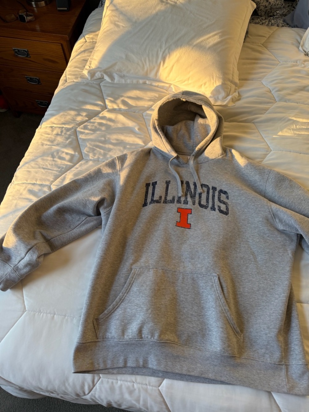 Russell Athletic Gray Hoodie with Orange 'I' and Navy Lettering